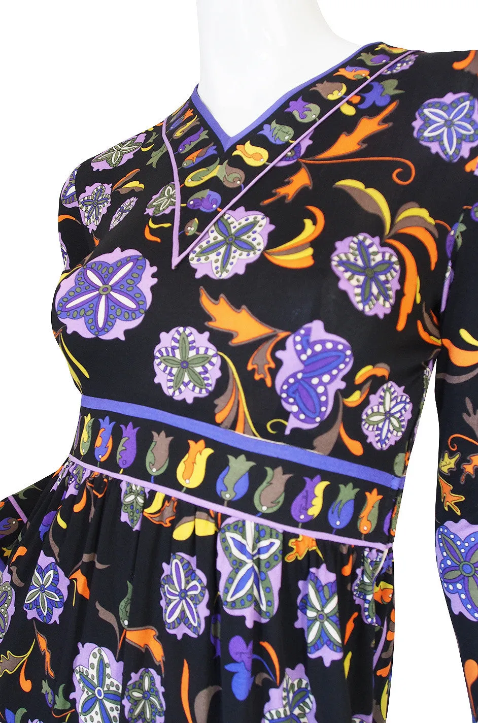 1960s Black Print Silk Jersey Emilio Pucci Dress