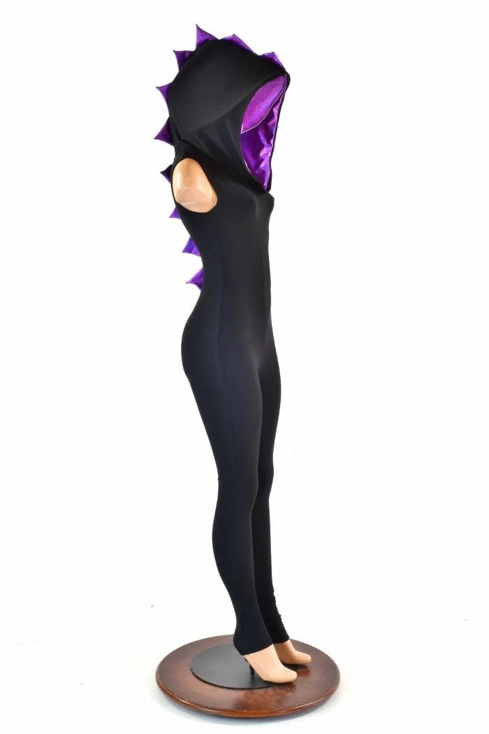 Black & Purple Hooded Catsuit