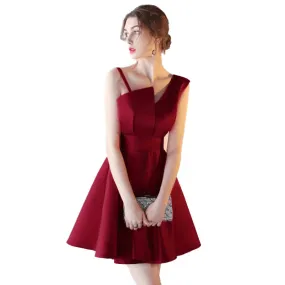 Burgundy Wedding Guest Dresses Short Satin Sexy V Neck One Shoulders ALine Vestido De Gala Elegant Bridesmaid Party Gown Cocktail