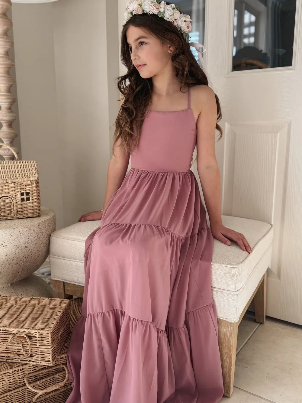 Clara Chiffon Girls Maxi Dress Dusty Rose