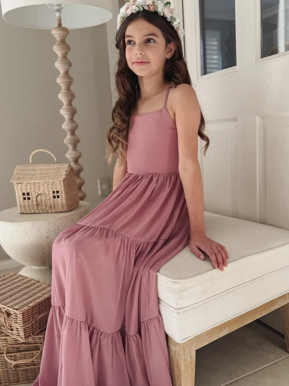 Clara Chiffon Girls Maxi Dress Dusty Rose