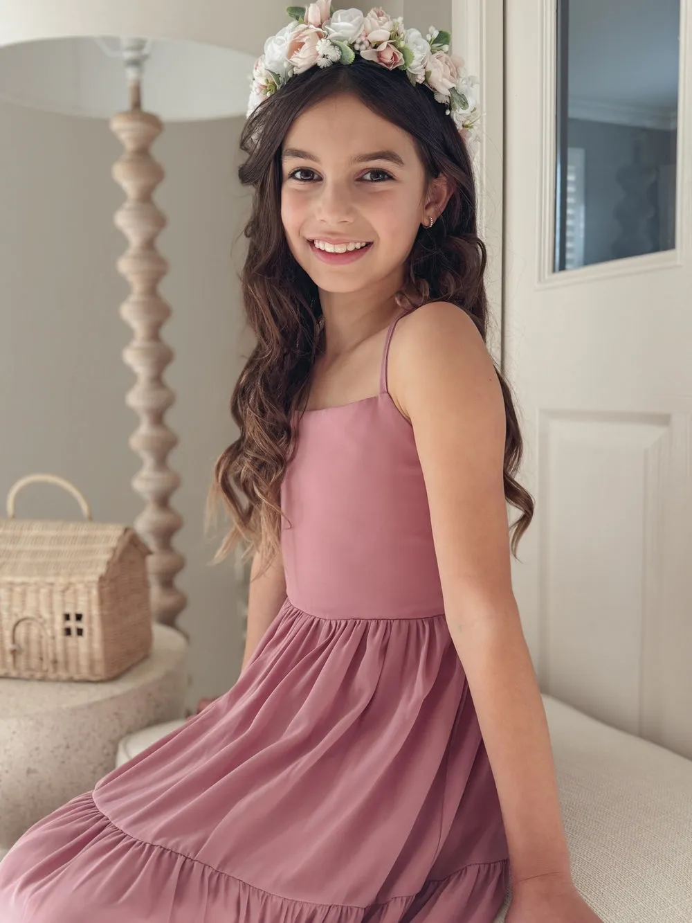 Clara Chiffon Girls Maxi Dress Dusty Rose