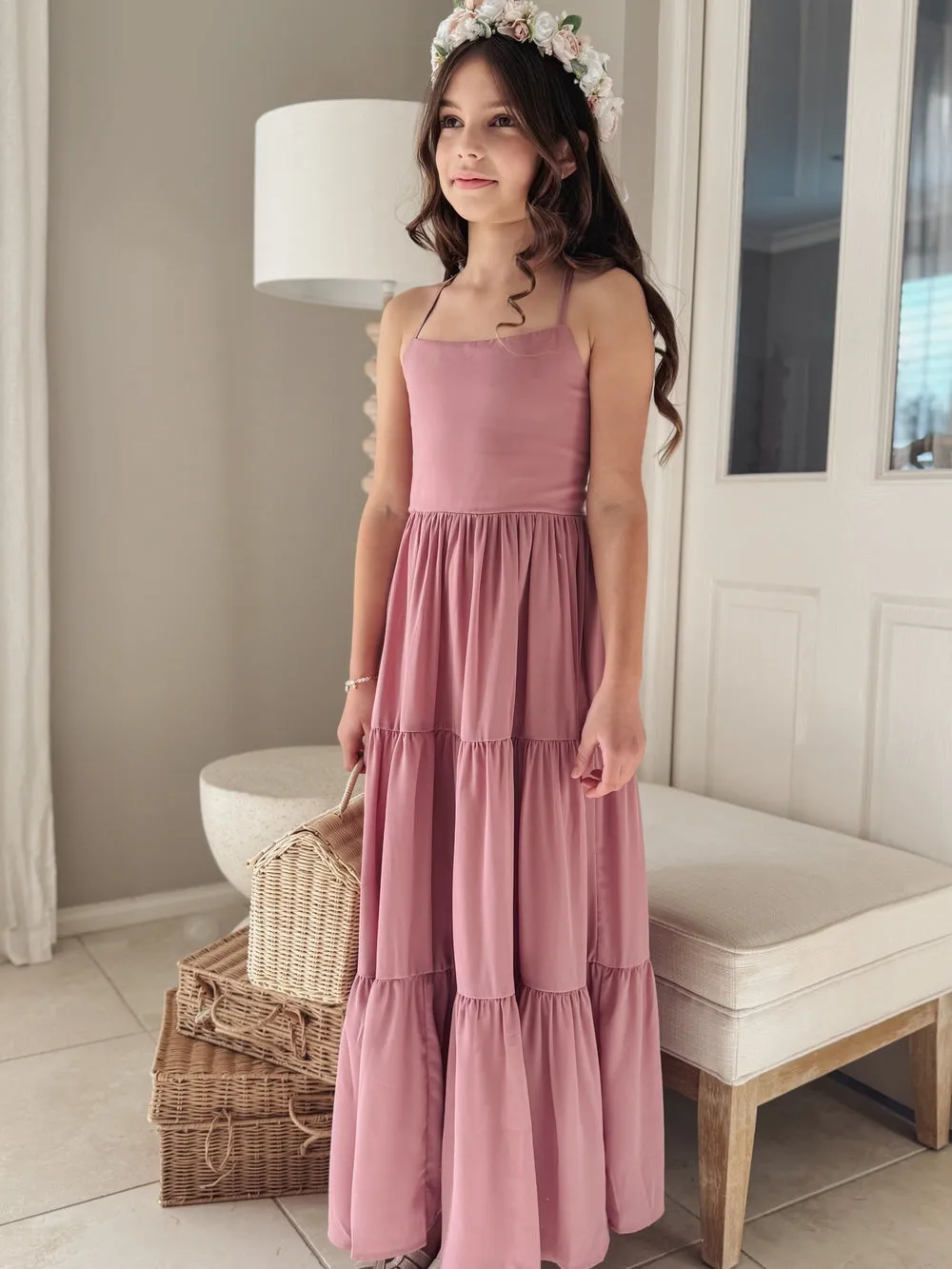 Clara Chiffon Girls Maxi Dress Dusty Rose