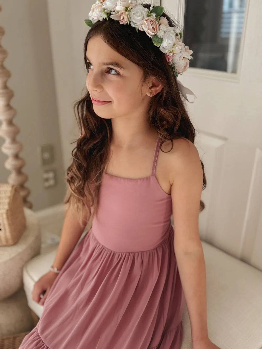 Clara Chiffon Girls Maxi Dress Dusty Rose