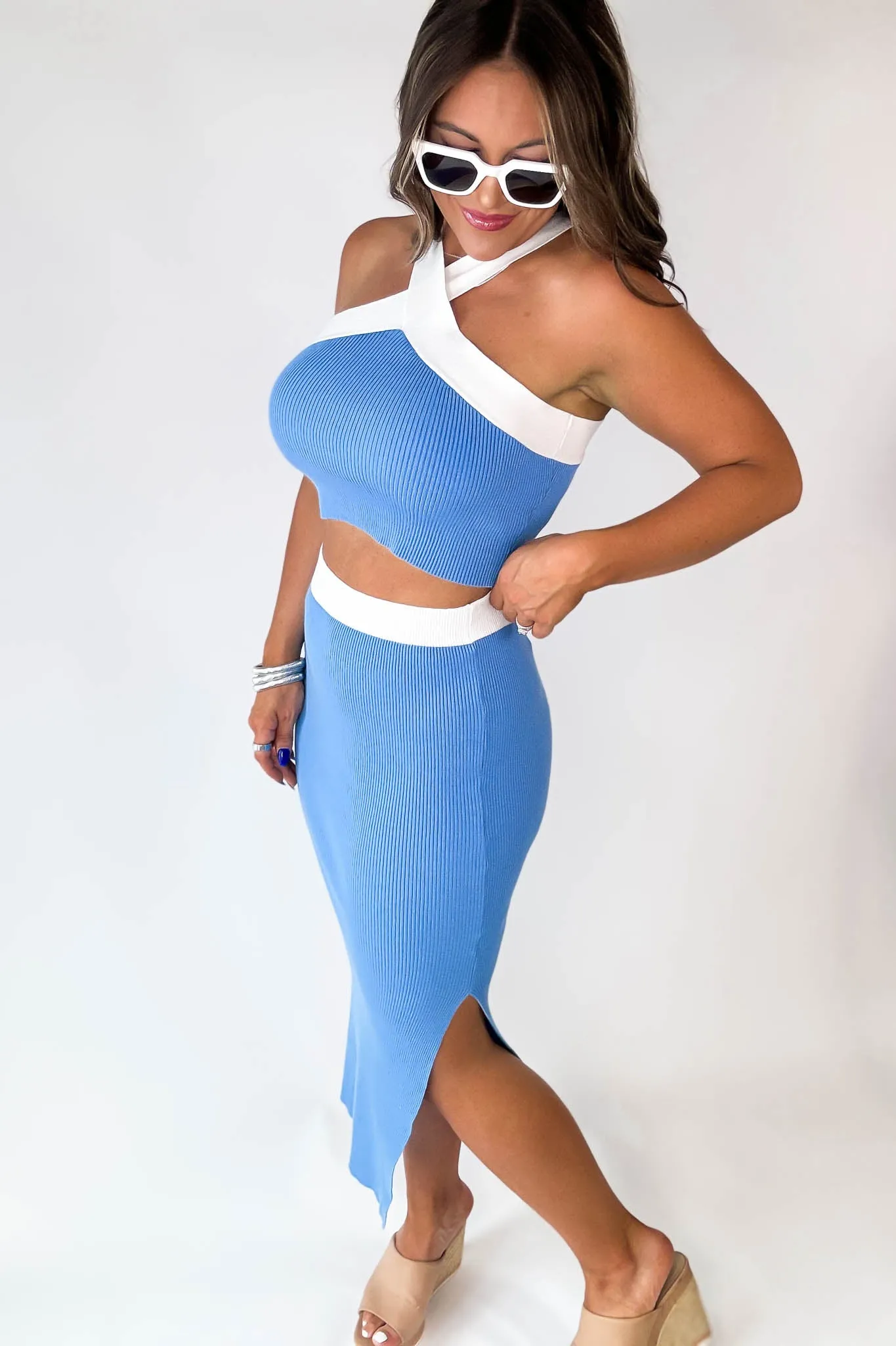 Colorblock Blue With White Trim Skirt