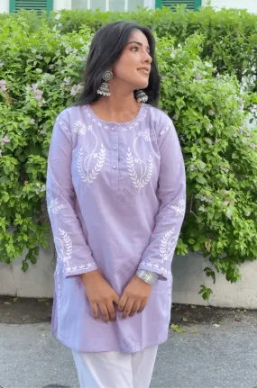 Jasmeet Saba Chikankari Short kurta in Slub cotton - Lilac