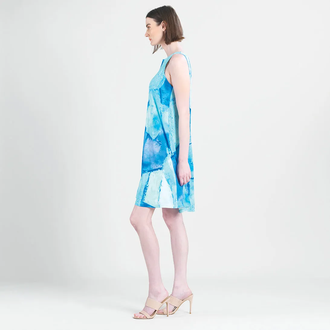 Jewel Neck Swing Dress - Water Splash