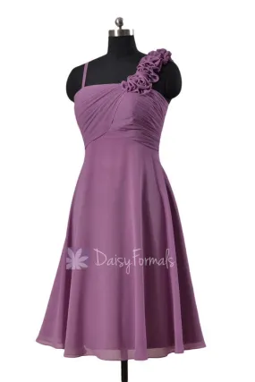 Knee Length Pale Purple Chiffon Dress Bridesmaid Dress W/Spaghetti Straps(BM2454S)