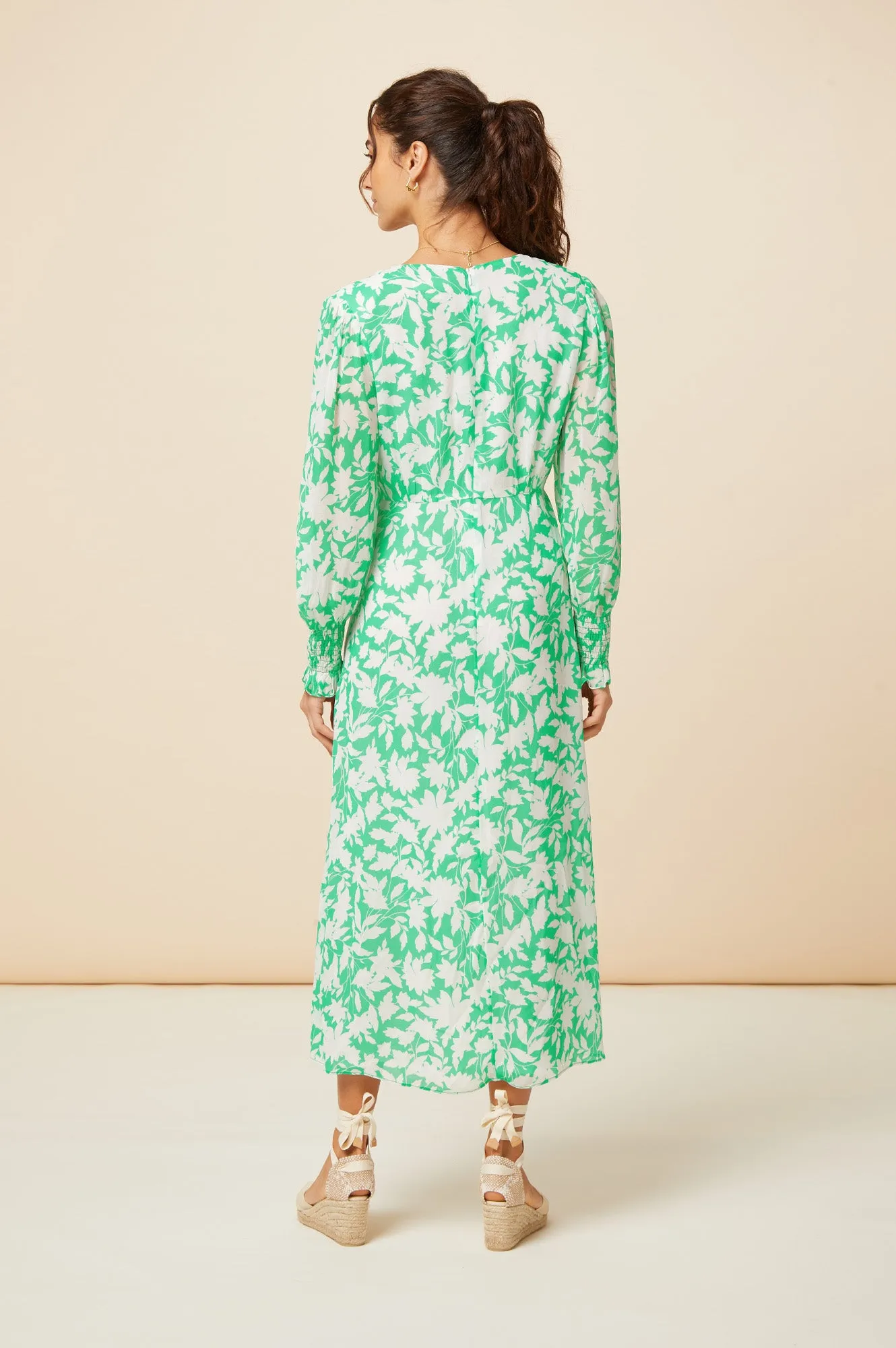 Long Sleeve Sally Anne Dress | Green/Ivory