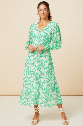 Long Sleeve Sally Anne Dress | Green/Ivory