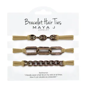 Maya J Chocolate Link Elastic Bracelet Hair Ties - Beige