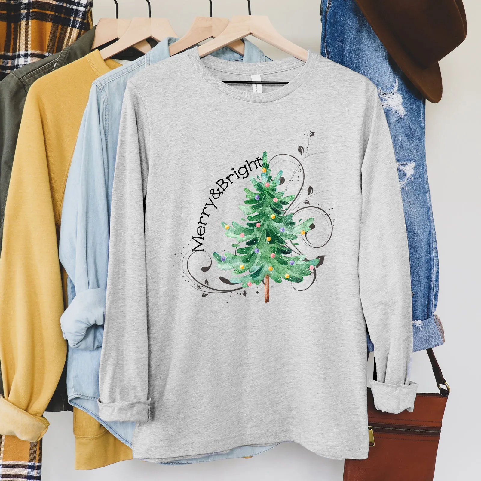 Merry and Bright Christmas Tree Long Sleeve