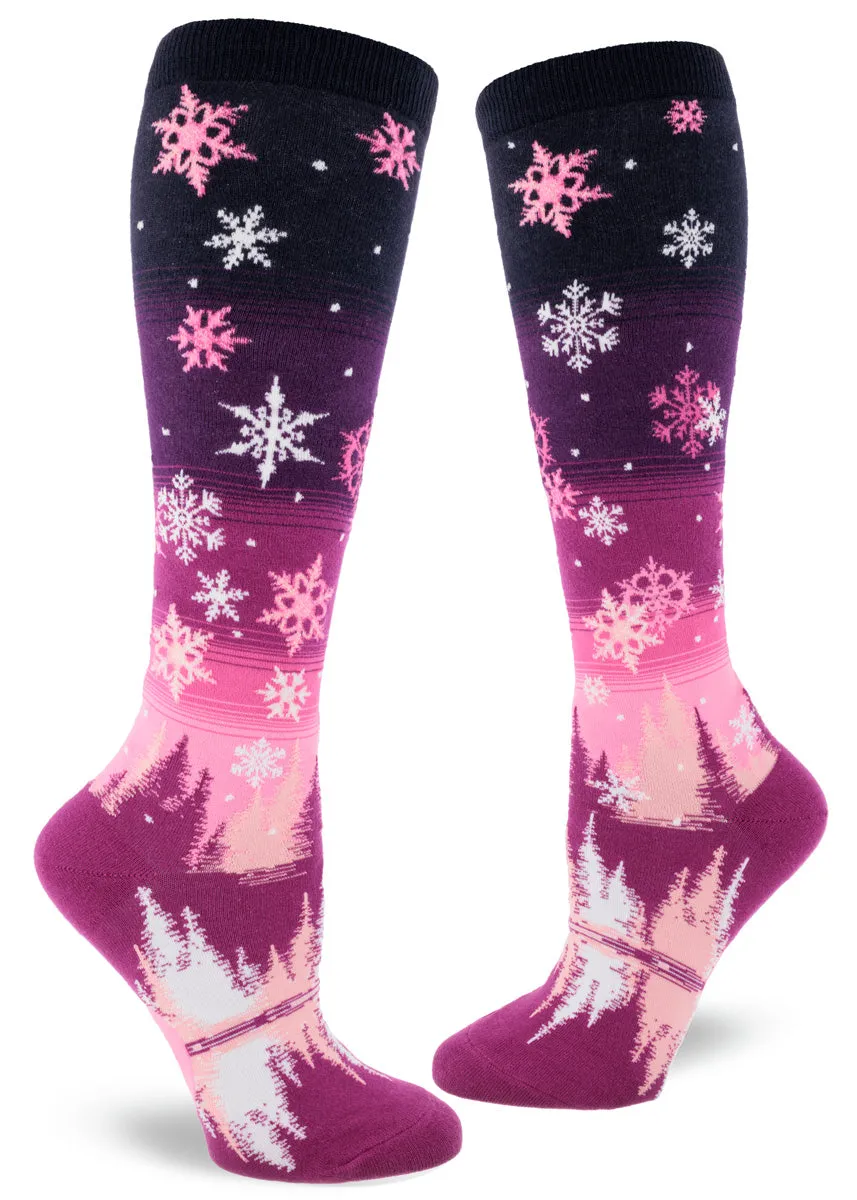 Pink Snowflakes Knee Socks