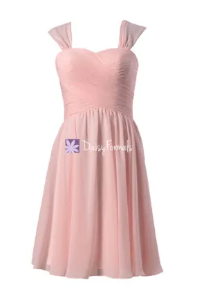 Plus Size Chiffon Bridesmaid Dress Short Blush Pink Homecoming Dress Evening Dress (BM800S)