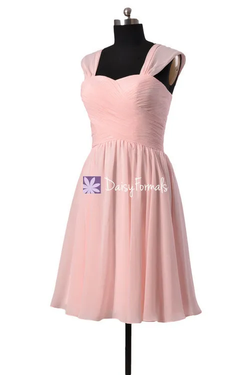 Plus Size Chiffon Bridesmaid Dress Short Blush Pink Homecoming Dress Evening Dress (BM800S)