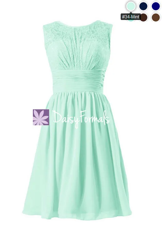 Short Mint Lace Bridal Party Dress Mint Green Vintage Chiffon Formal Dress (BM2529)