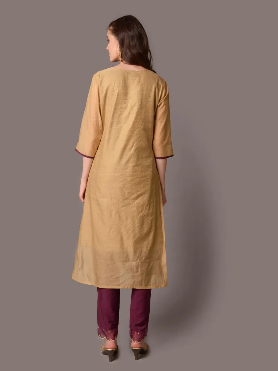 Women Beige Solid Kurta Trouser Dupatta