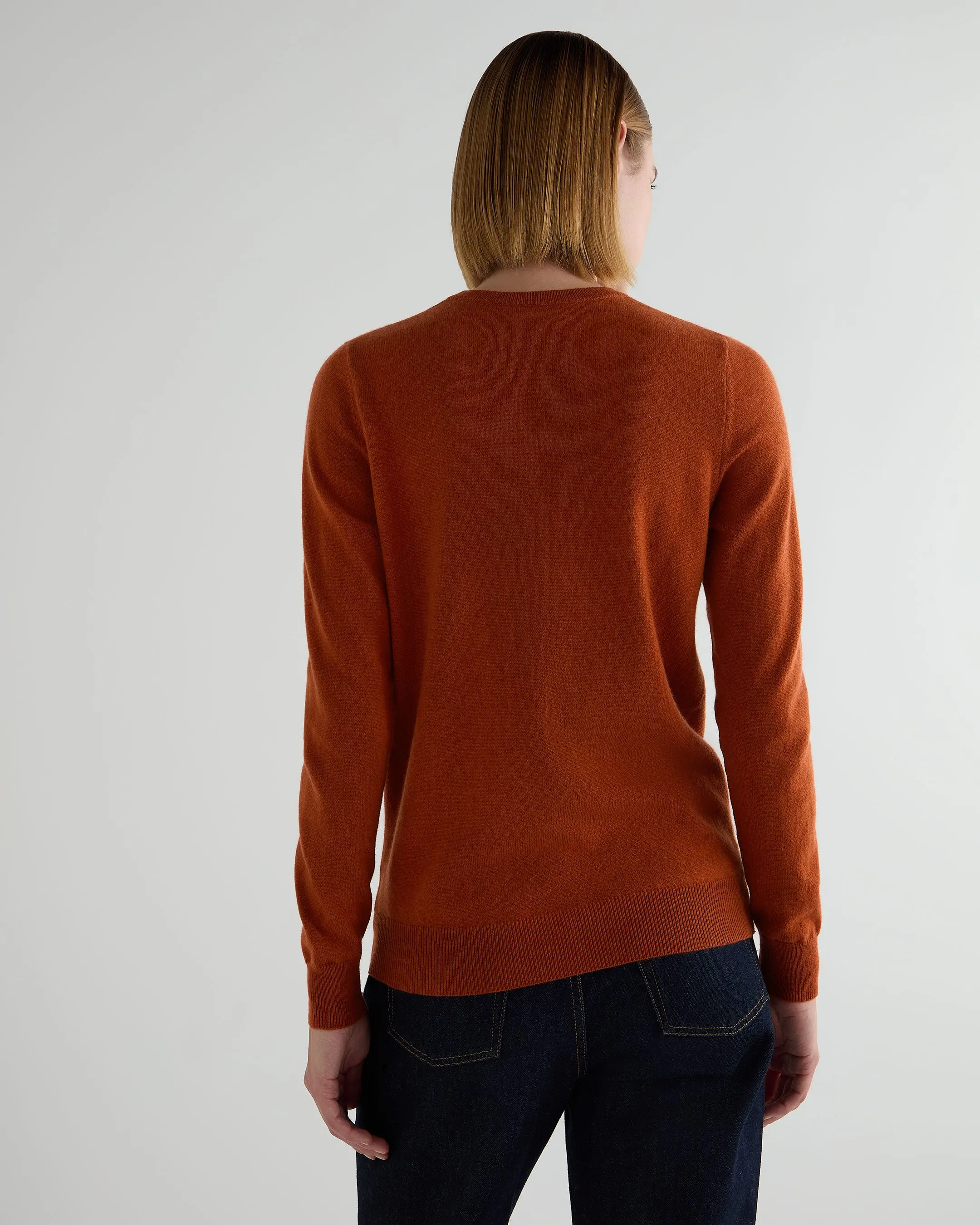 Women's Evie Classic Round Neck Cashmere Jumper Rust Orange