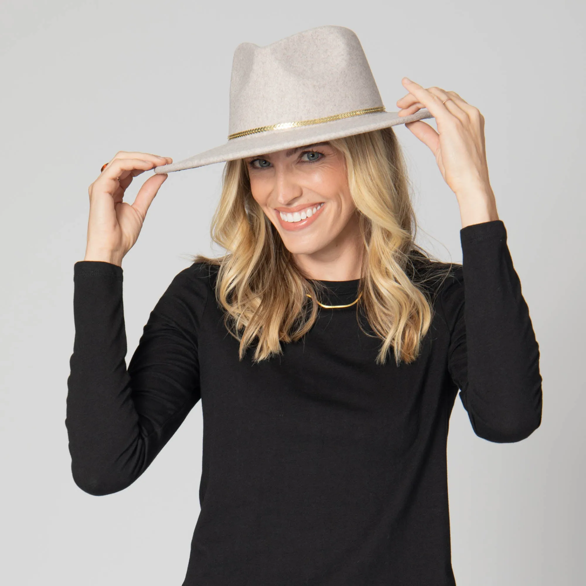 Women's Fedora with Chevron Gold Chain Trim