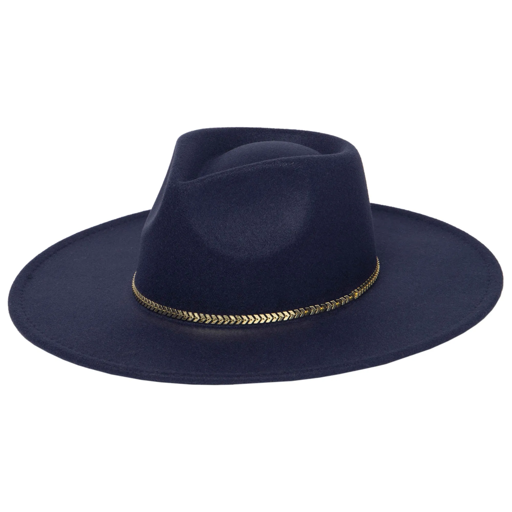 Women's Fedora with Chevron Gold Chain Trim