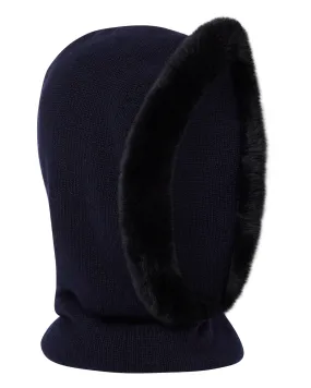 Women's Fur Trim Ski Hood Navy Blue